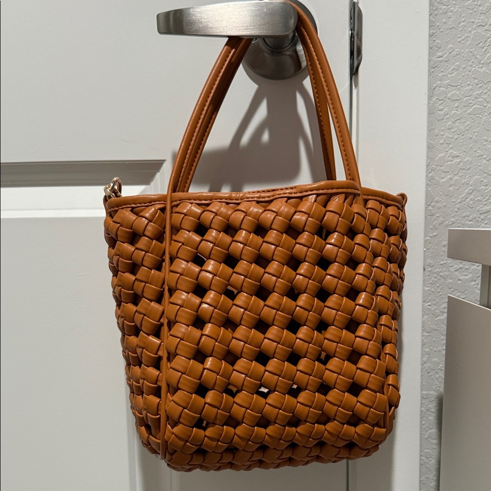 Anthropologie Tan Woven bucket Bag
